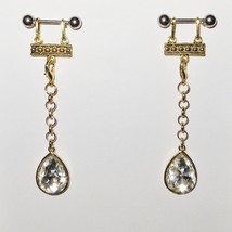 Pierced Nipple Bar Jewelry Charm Adaptors Pair + Rhinestone Teardrop Dangles - £27.65 GBP