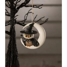 Bethany Lowe Halloween &quot;Witch Owl On Moon Ornament&quot; - £25.17 GBP