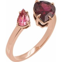 14K Rose Gold Natural Rhodolite Garnet &amp; Natural Pink Tourmaline Ring - £719.24 GBP