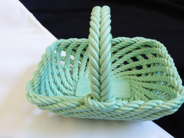 Vintage Italian Pottery Basket Weave Rope Style Aqua Color Signed - £44.31 GBP