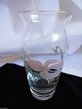 Vintage Czech Bohemian crystal clear glass bud vase pink orchard pattern 4.75&quot; - £19.61 GBP