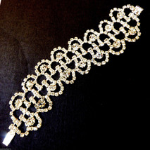 Silver Tone Metal Clear Crystal Rhinestones Wide Bracelet Formal Bridal Fashion - £70.43 GBP
