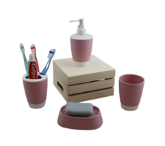 Bathroom Accessories Set 4 Piece Soap Dispenser Soap Dish Tumble Toothpaste Pink - £10.97 GBP