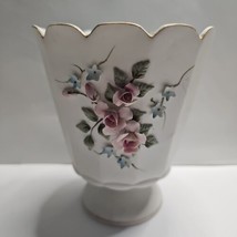 Lefton China Vase Cottagecore Pedestal Japan 3D Flowers 5.63&quot; Tall 4.88&quot; Wide - $9.60