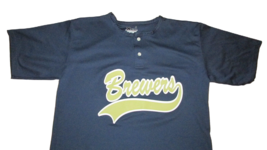 Milwaukee Brewers adult large L screen print jersey style blue shirt top... - $10.29