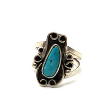 Vtg Sterling Silver Native American Natural Turquoise Floral Pinky Ring sz 3 1/4 - £30.86 GBP