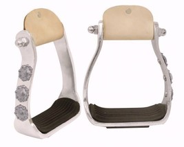 Polished Aluminum Silver Western Horse Saddle Stirrups w/ Conchos - $38.80