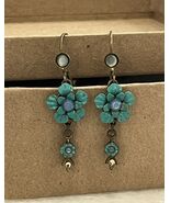 Vintage Blue Flower Rhinestone Drop Dangle Leverback Earrings - €19,98 EUR