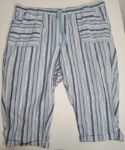 Lane Bryant Womens Sz 24 Mid Rise Capri Linen Blend Cropped Blue Pants Striped - £23.13 GBP