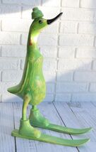 Balinese Wood Handicrafts "Bebek Angsa" Key Lime Green Skiing Duck Figurine - $34.95