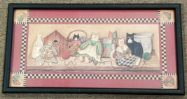 Country Cats Black White Art Print Framed Stuffed Shelf Milk Yarn Vintage - £22.43 GBP