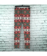 LA 21st Leggings Women One Size Red Geometric Aztec Southwestern Pull On... - $15.99