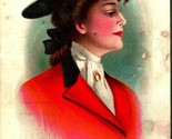 F Earl Christy Artist-Signed 1912 Glamour Woman Red Hunting Garb 1912 Po... - $12.42
