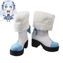 V Hatsune Miku SNOW MIKU Anime Blue and White Cosplay Boots Shoes - £45.60 GBP
