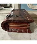 French vintage hand carved wooded book box with lid: secret book with hi... - $53.90