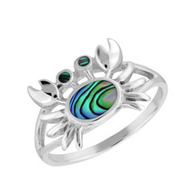 Summer Sea Cute Crab Rainbow Abalone Shell Inlaid Sterling Silver Band Ring-8 - £13.54 GBP