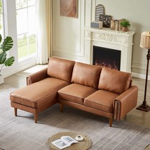 L-Shape Sofa w/ Chaise, Brown Suede Couch, Mid-Century Modern - $254.99