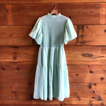 L - Pamela Love $360 Sage Green Smocked Prairie Cottagecore Dress 0304HJ - £67.73 GBP