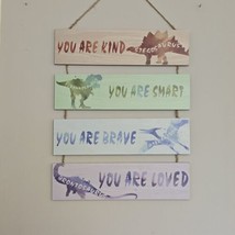 4 Pc Dinosaur Decor Boy Room Bedroom Wall Art Sign Plaque Positive Affir... - $12.85