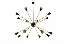 Mid Century 16 light Brass Sputnik chandelier Black Finish light Fixture - £338.71 GBP