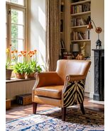 interoknack Vintage Leather Tiger Chair  Retro Cigar Single Armchair fo... - $1,199.00