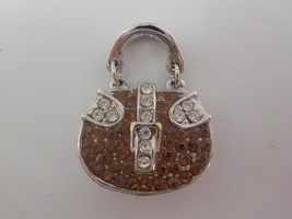 Small Jeweled Charm Purse Gold and White/Clear Faux Diamonds Silver Color Back - £3.92 GBP
