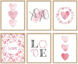 Whaline 6Pcs Valentine&#39;S Day Wall Art Prints Pink Heart Love, 8 X 10 Inch - £23.72 GBP
