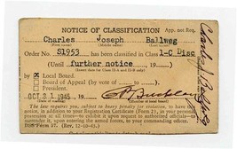 Selective Service Draft Board 1945 Notice of Classification Card 1-C Dis... - £6.43 GBP