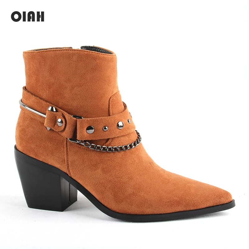 2020 New Boots Women Pointed Toe Mid Heel Ankle Boots Thick Square Heel Slip On  - £112.94 GBP