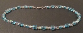 Beaded necklace, clear and light blue, silver lobster clasp, 18 inches long - £15.01 GBP