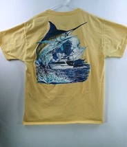 GUY HARVEY Bluewater Yellow Cotton Short Sleeve T Shirt Size L Marlin Boat - £14.38 GBP