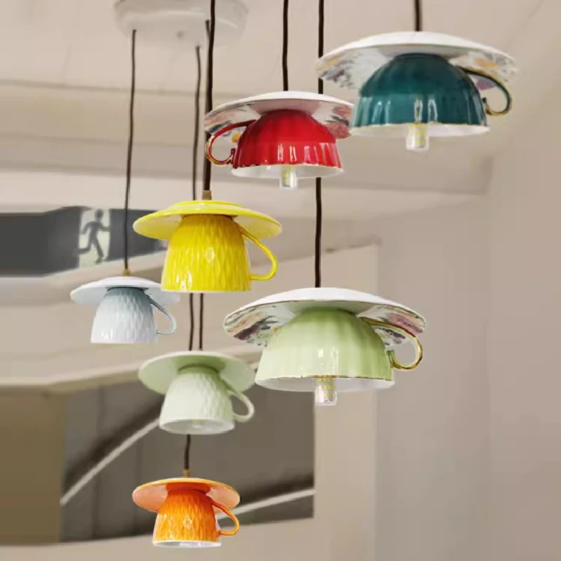 Corrugated Ceramic Chandeliers Color Water Cup Dining Table Lamps Minimalist - £49.94 GBP+