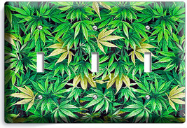 Green Cannabis Leaf Marijuana Triple Light Switch Wall Plate Man Cave Room Decor - £15.97 GBP