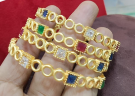 Indian Style Gold plated Bracelet 4 pcs Bangles Size 2.8 2.6 2.4 Jewelry Set - £22.76 GBP