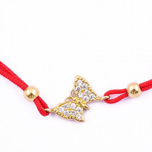 Cabalá Cadena Roja 14k Oro Diagonal Mariposa Circonita Pulsera Buena Suerte - £130.82 GBP