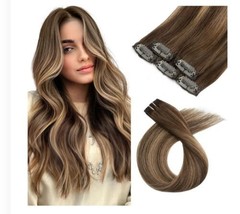Fubili 18 Inch Clip in Hair Extensions Balayage Chocolate Brown to Caram... - £15.36 GBP