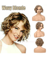 10 Inch Short Women Curly Wavy Bob Wig Fluffy Blonde Hair Cosplay Casual... - $21.91 CAD
