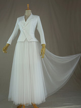 White Suit Jacket Women Custom Plus Size Asymmetrical Collar Jacket image 2