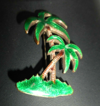 Guilloche Enamel Palm Tree C Clasp Brooch Pin Silver Tone Metal Art Deco Vintage - £14.15 GBP