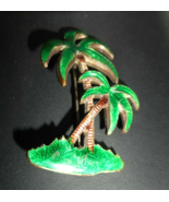 Guilloche Enamel Palm Tree C Clasp Brooch Pin Silver Tone Metal Art Deco... - £14.11 GBP