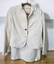 Calvin Klein White Blazer Skirt Suit Set Size 14P Womens Textured 2 Piece - £46.32 GBP