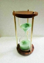 Nautical antique wood &amp; brass hourglass green sand timer tabletop decor ... - $40.34