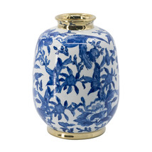 A&amp;B Home Blue White Porcelain Bird Vase With Gold Trim D7.5X10.5&quot; - $87.12