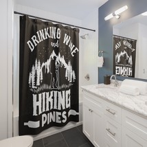 Custom Shower Curtain Featuring "Drinking Wine Hiking Dines" Print, Durable Poly - $62.83