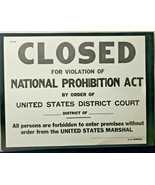 Vintage Closed for Violatition of National Proibition Act Sign US Marsha... - £24.04 GBP