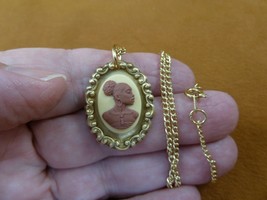 CA30-51 RARE African American LADY ivory + brown CAMEO brass Pendant necklace - £19.85 GBP