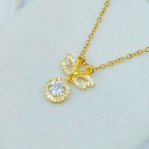 2Ct Round Cubic zirconia Double Duck Halo Pendant 14K Yellow Gold Plated-Silver - £94.42 GBP