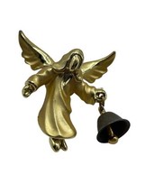Vintage 90s Gigi Giusti Angel Bell Tack Pin 1990s Gold Tone Metal Signed 1.5&quot; - £9.45 GBP