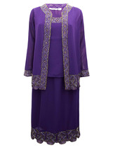 GRAPE Bead &amp; Sequin Embellished Top, Duster, Jacket &amp;Skirt Suit Set Size 16- 42 - £64.23 GBP
