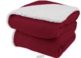 Biddeford Comfort Knit Electric Heated Throw Blanket Natural Sherpa Brick Red - £45.45 GBP